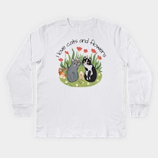 cats and flowers Kids Long Sleeve T-Shirt